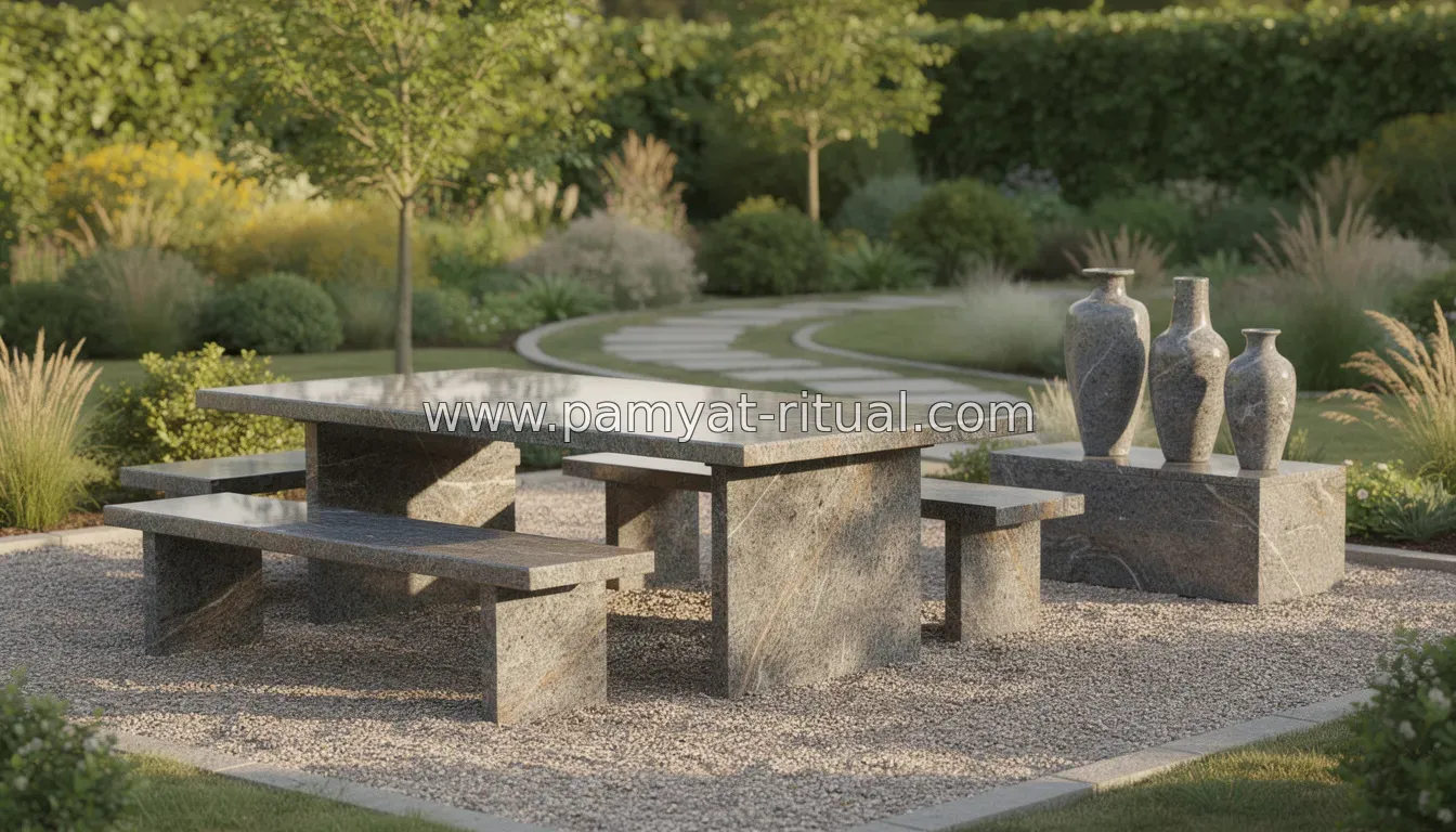 Изделия из гранита на заказ: столы, лавочки и вазы